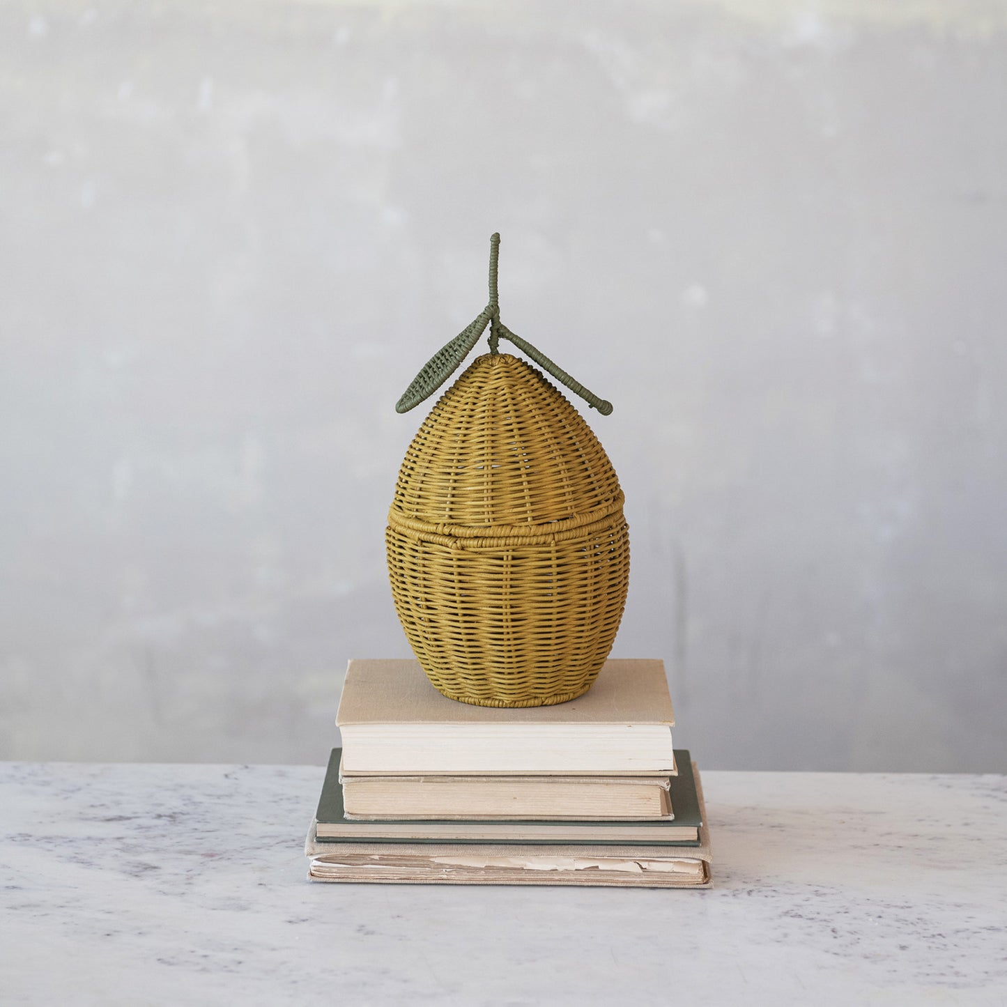 Hand-Woven Rattan Lemon Shaped Basket with Lid
