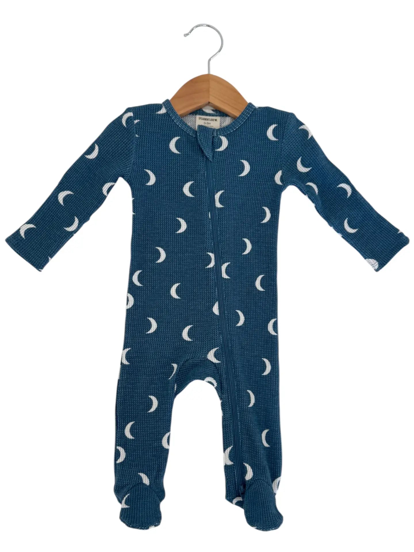 Organic Waffle 2-Way Zip Footie, Midnight Moon
