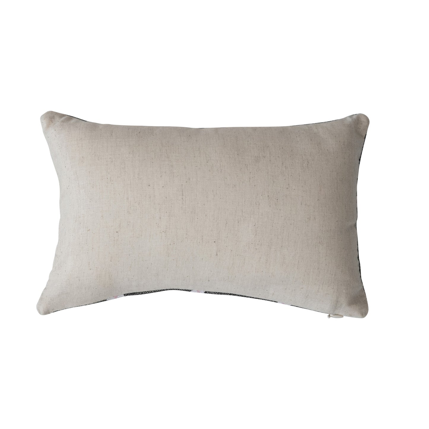 Cotton & Jute Embroidered Lumbar Pillow with Flower Pattern