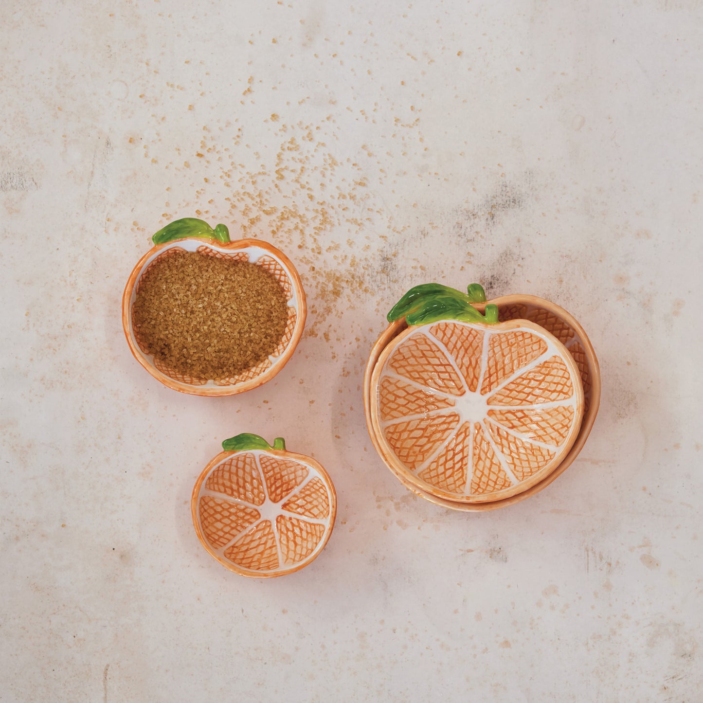 Hand-Painted Stoneware Clementine Shaped Measuring Cups