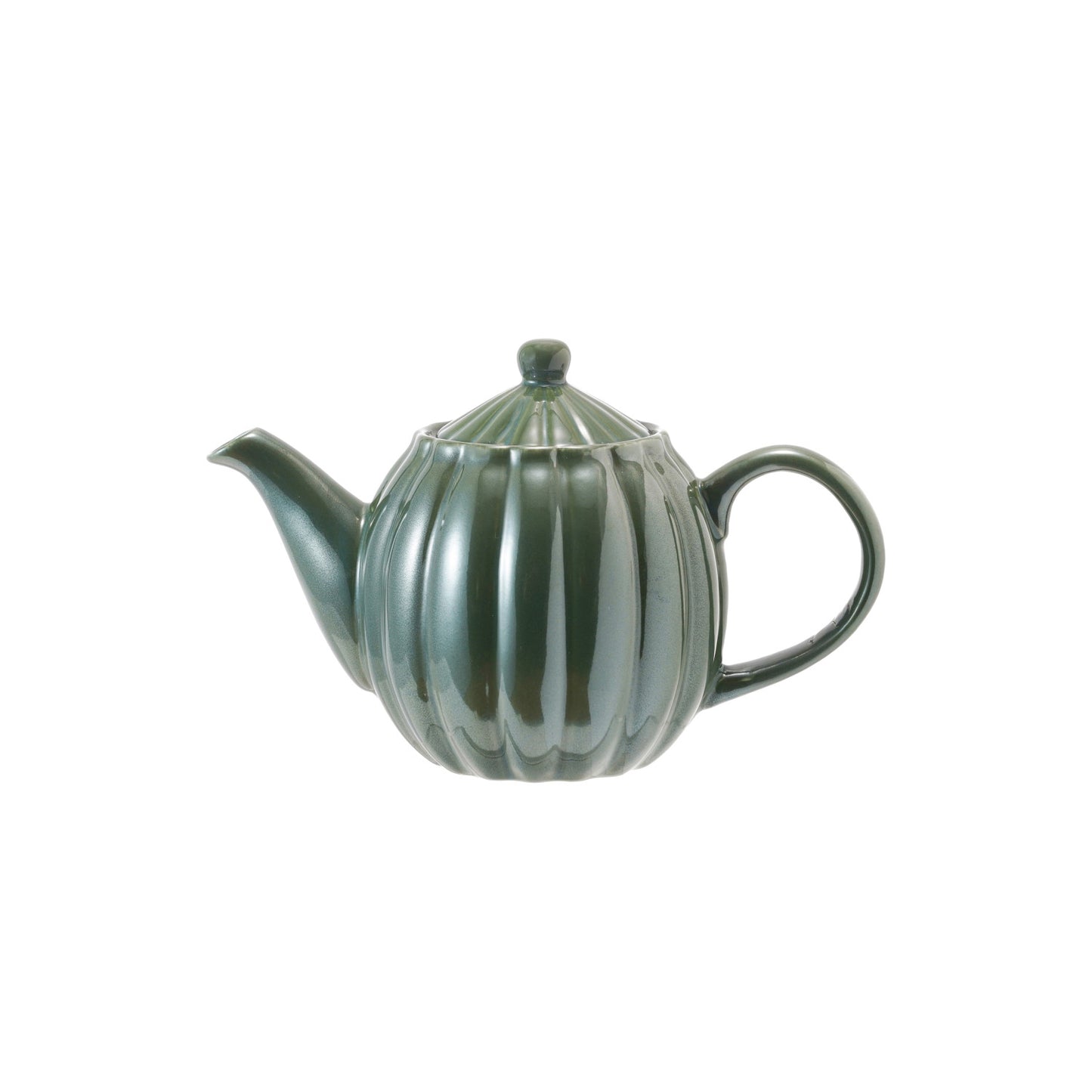 34 oz. Stoneware Ribbed Teapot, Reactive Glaze - Green