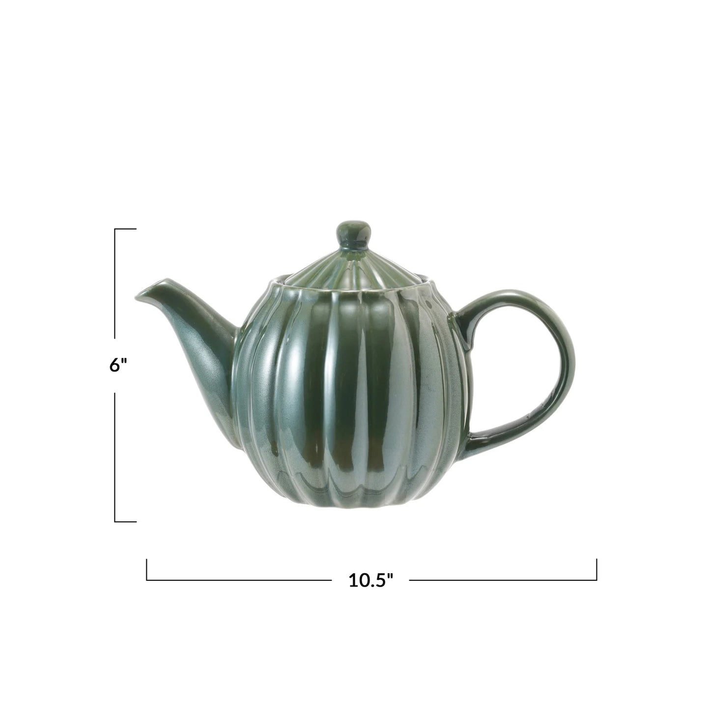 34 oz. Stoneware Ribbed Teapot, Reactive Glaze - Green