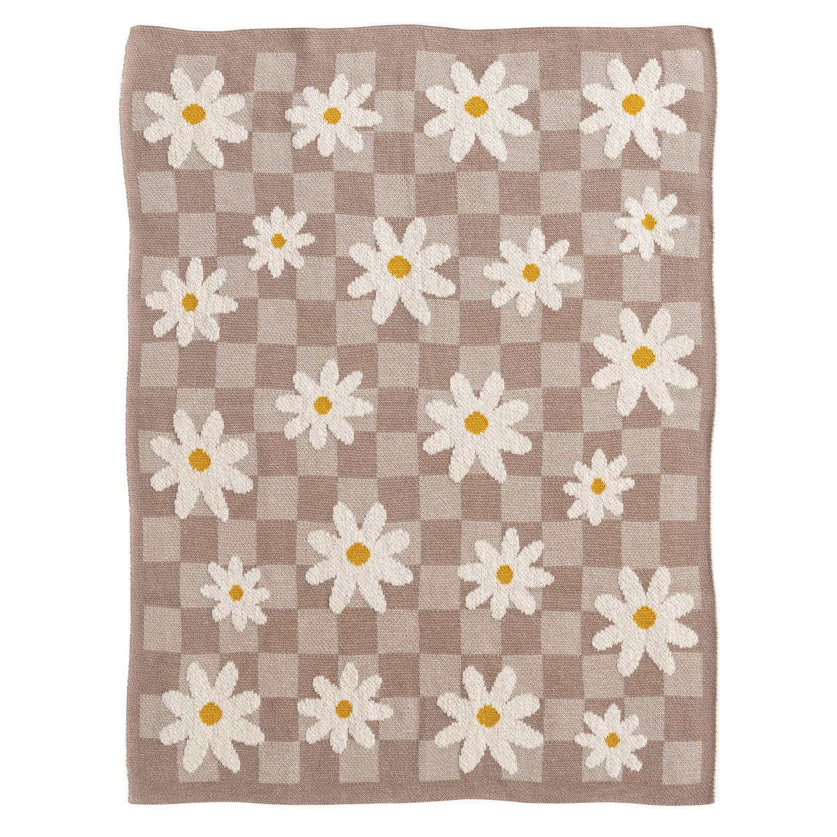 Cotton Knit Baby Blanket w/ Daisies & Check
