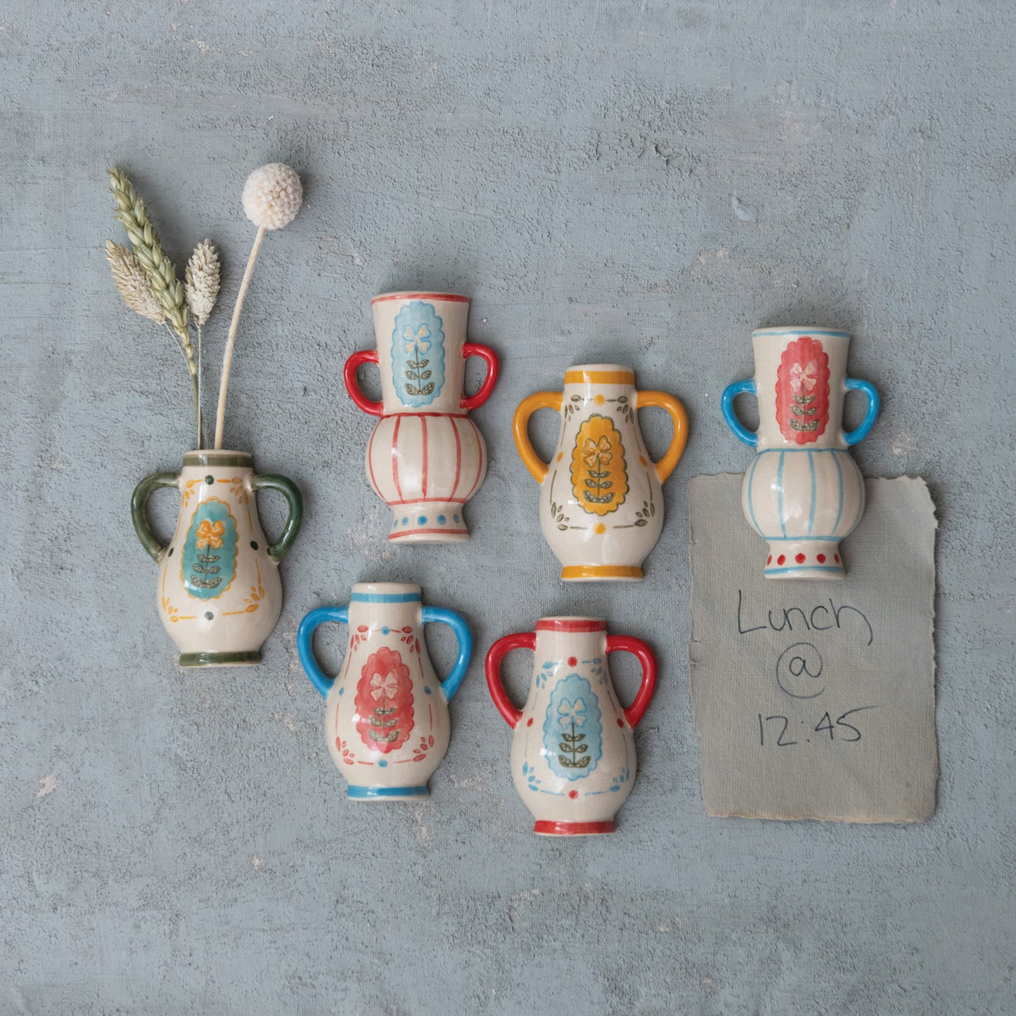 Hand-Painted Stoneware Mini Vase Magnet w/ Design