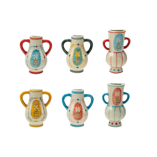 Hand-Painted Stoneware Mini Vase Magnet w/ Design