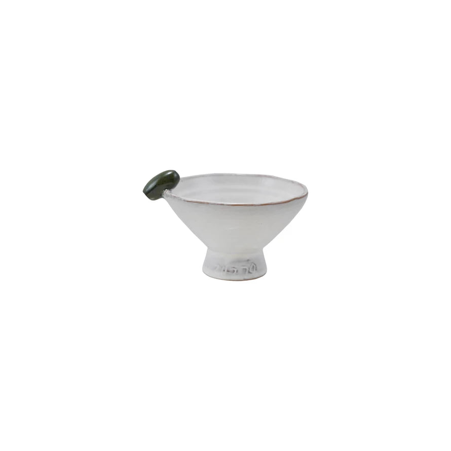 Stoneware Footed Bowl w/ 3D Olive on Rim
