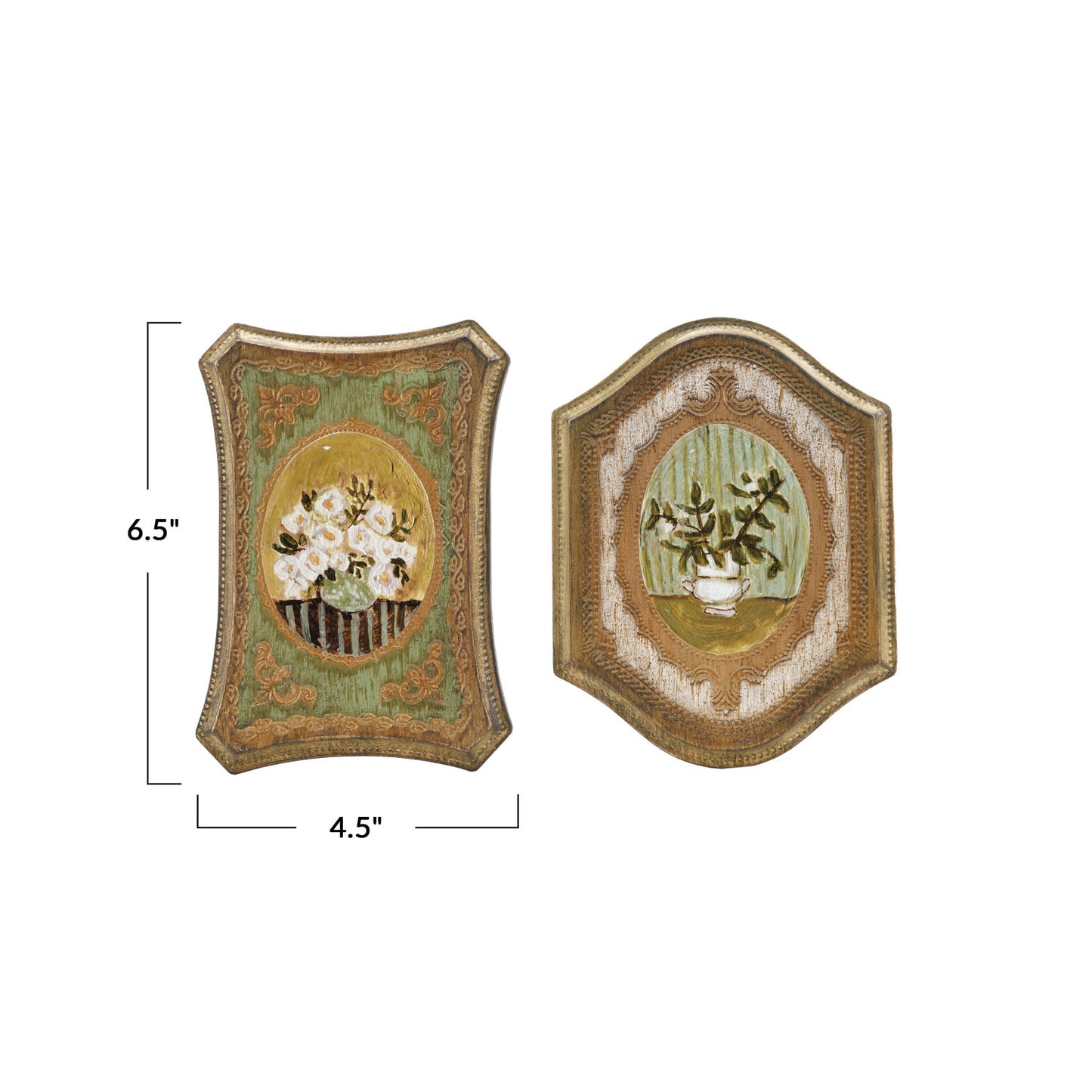 Wall Décor w/ Flowers in Vase, Antique Gold Finish