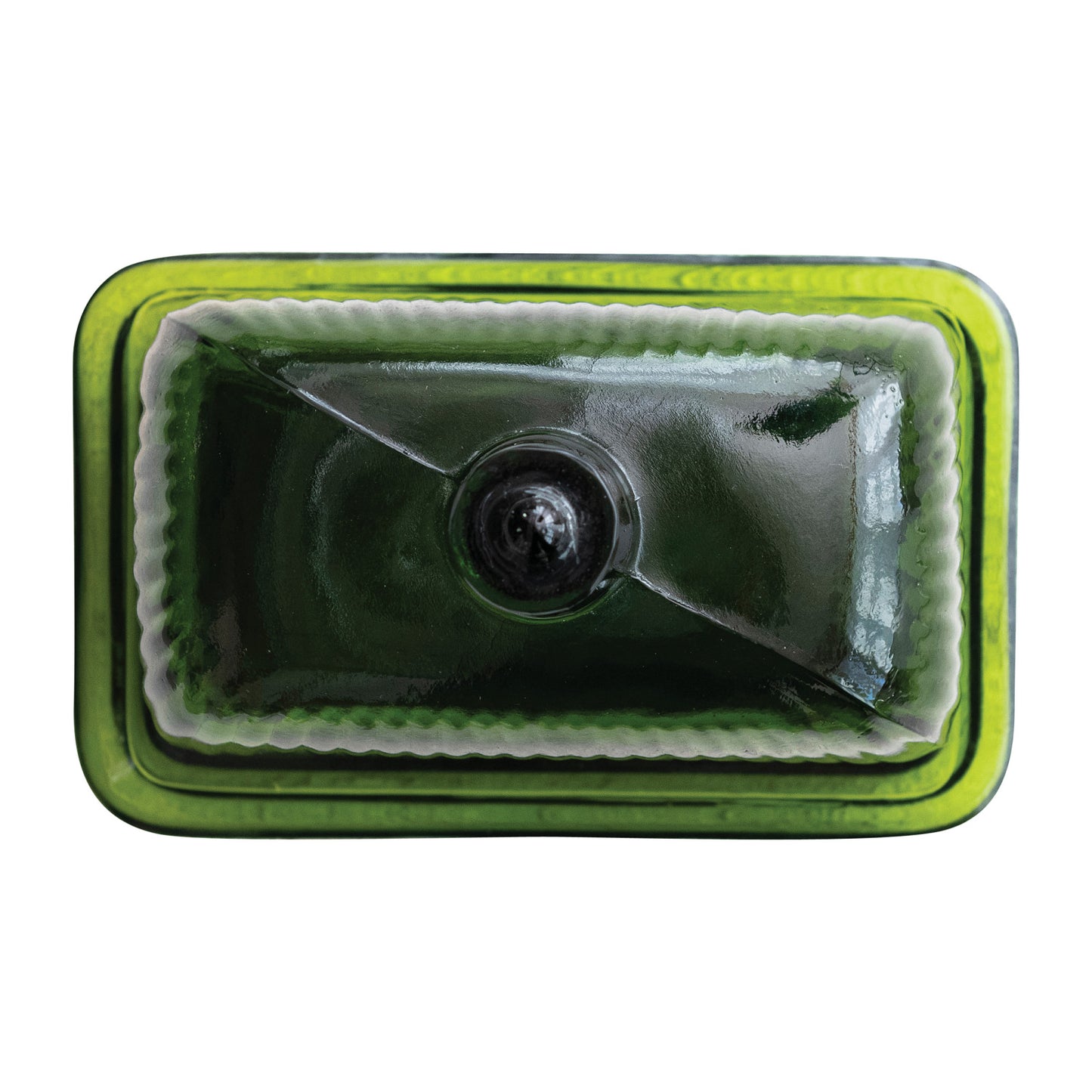 Green Pressed Ribbed Glass Butter Dish