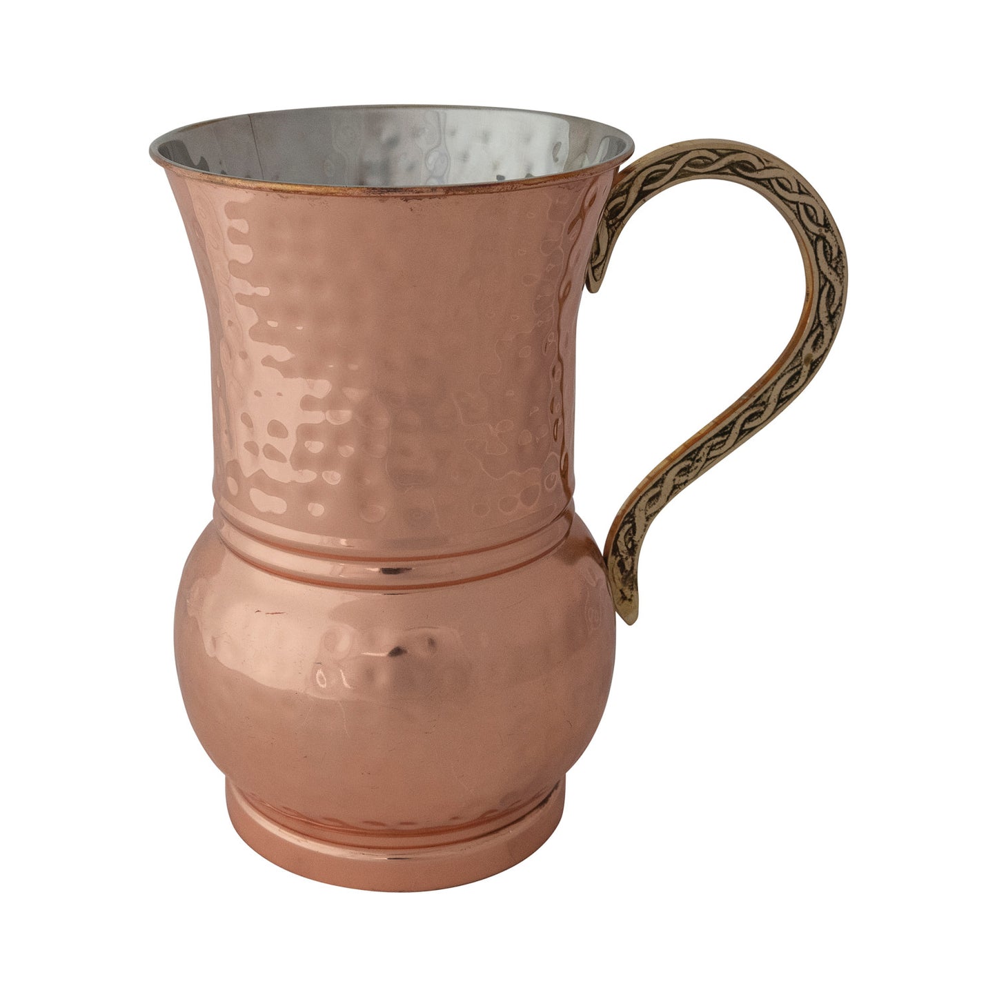 48 oz. Hammered Stainless Steel Pitcher with Brass Handle