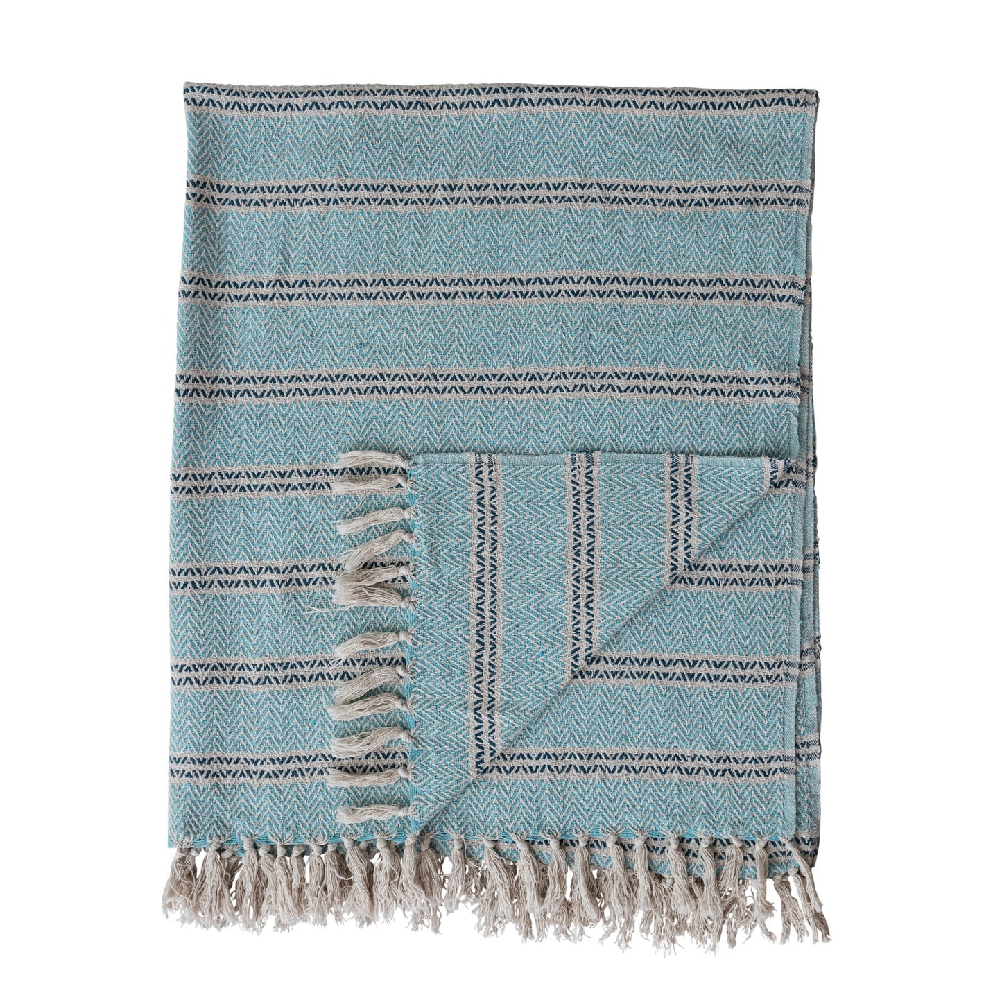 Woven Recycled Cotton Striped Throw with Fringe
