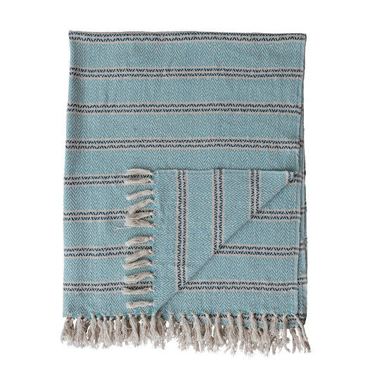 Woven Recycled Cotton Striped Throw with Fringe