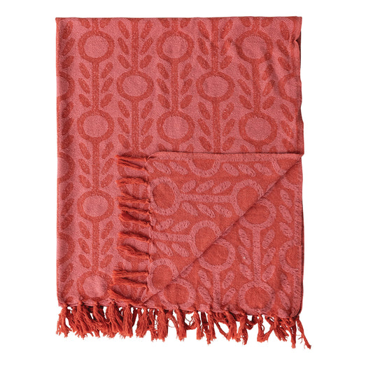 Woven Recycled Cotton Blend Jacquard Throw with Floral Pattern & Fringe