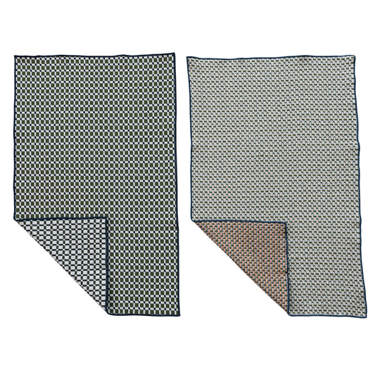 Woven Cotton Tea Towel with Pattern & Stitched Edge