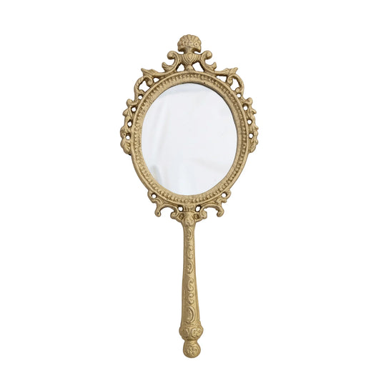 Embossed Metal Framed Hand Mirror
