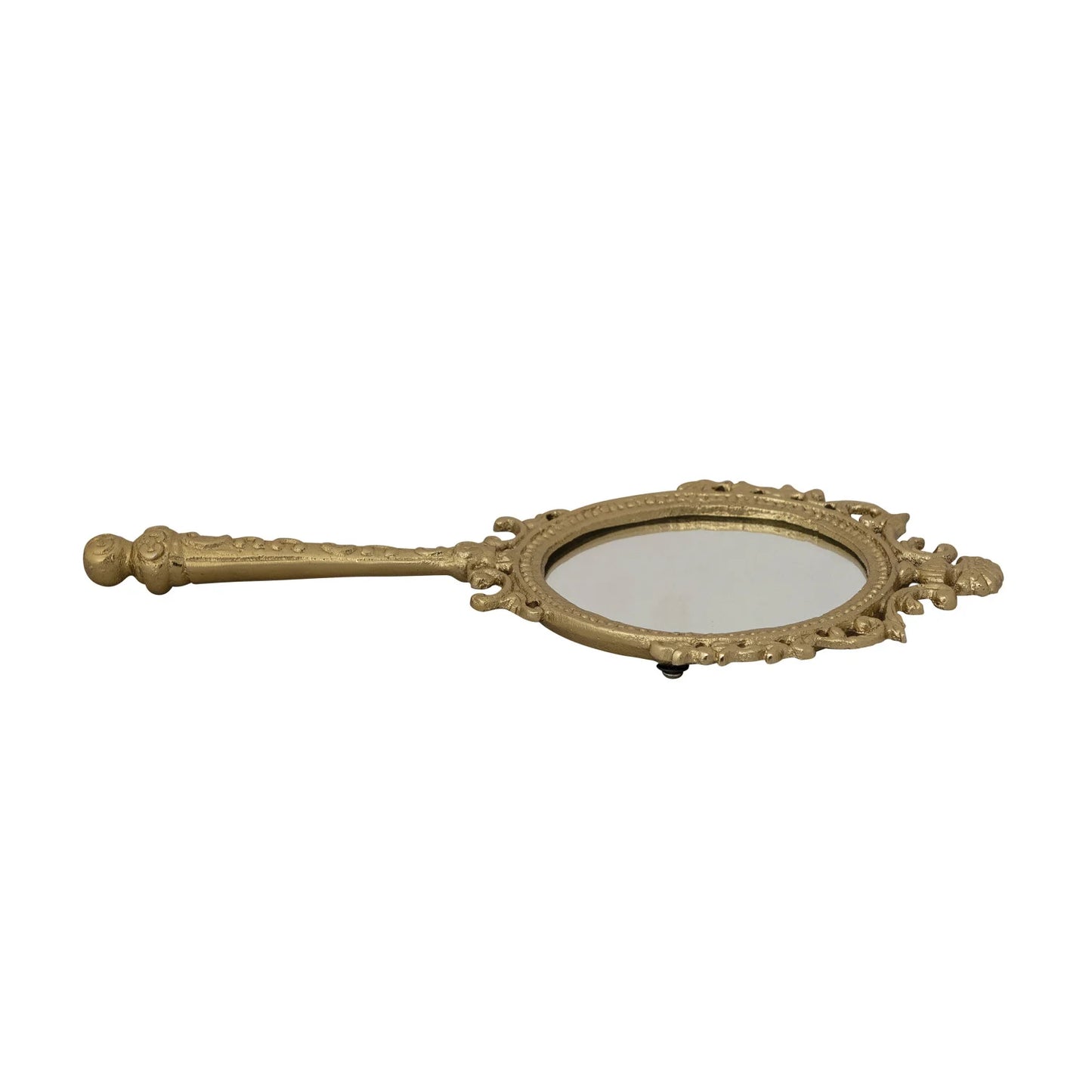 Embossed Metal Framed Hand Mirror
