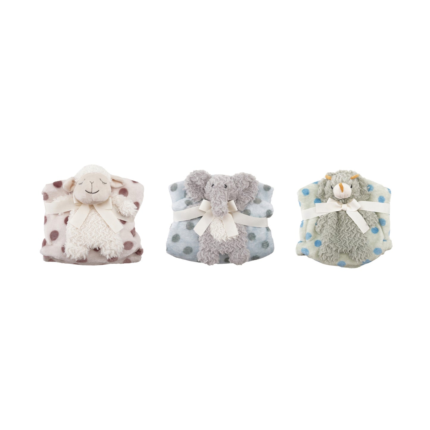 Plush Animal with Polka Dot Blanket