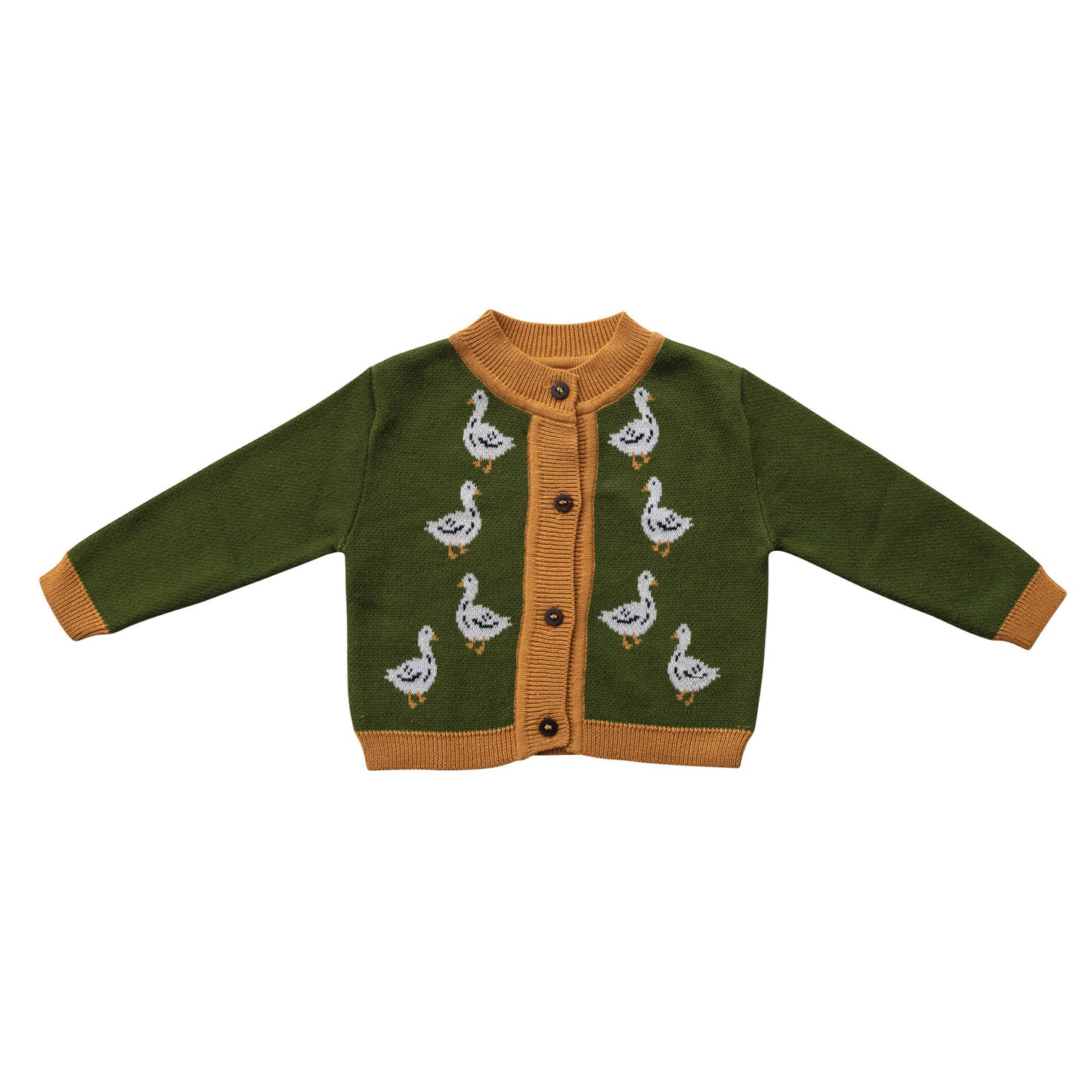 Cotton Knit Baby Cardigan Sweater with Wood Buttons - Ducks