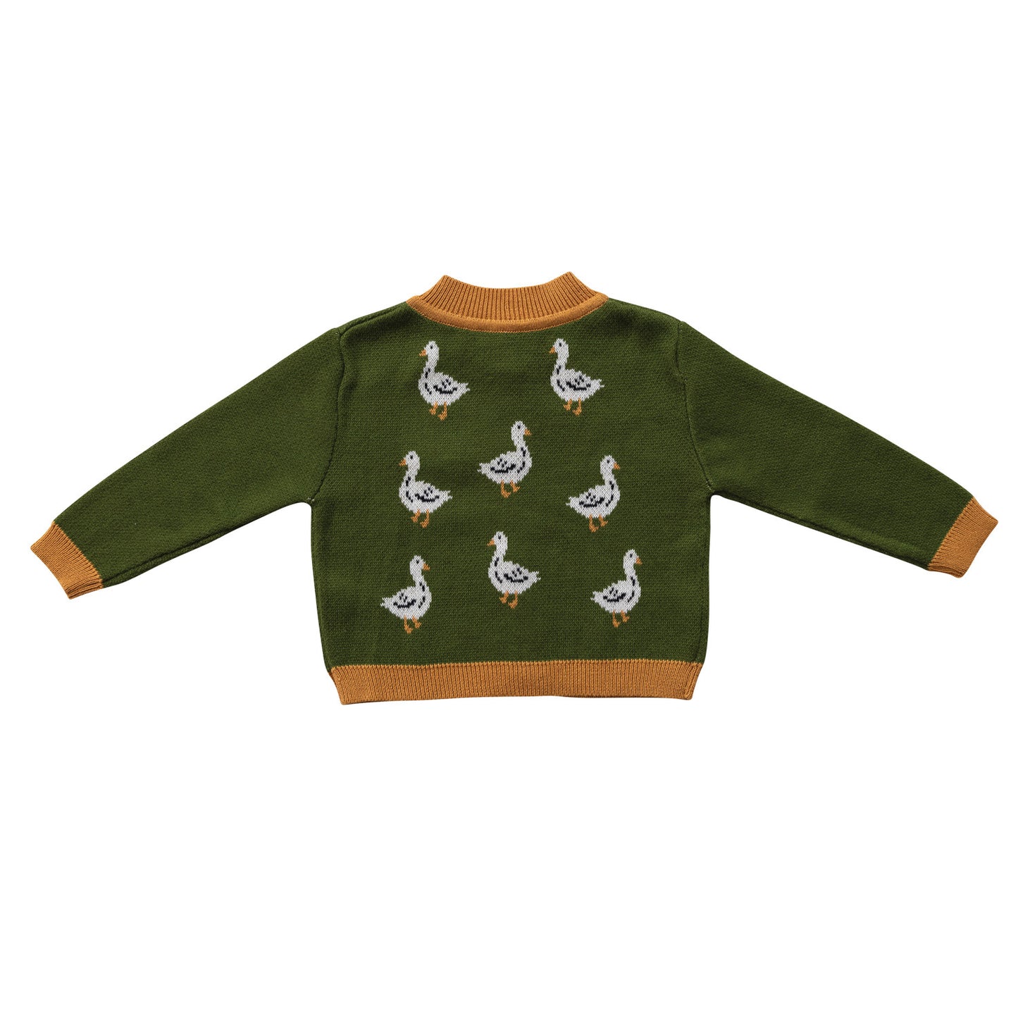 Cotton Knit Baby Cardigan Sweater with Wood Buttons - Ducks