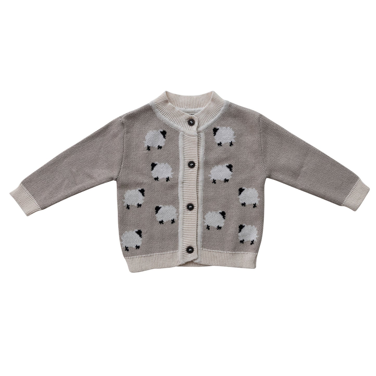 Cotton Knit Baby Cardigan Sweater with Wood Buttons - Sheep