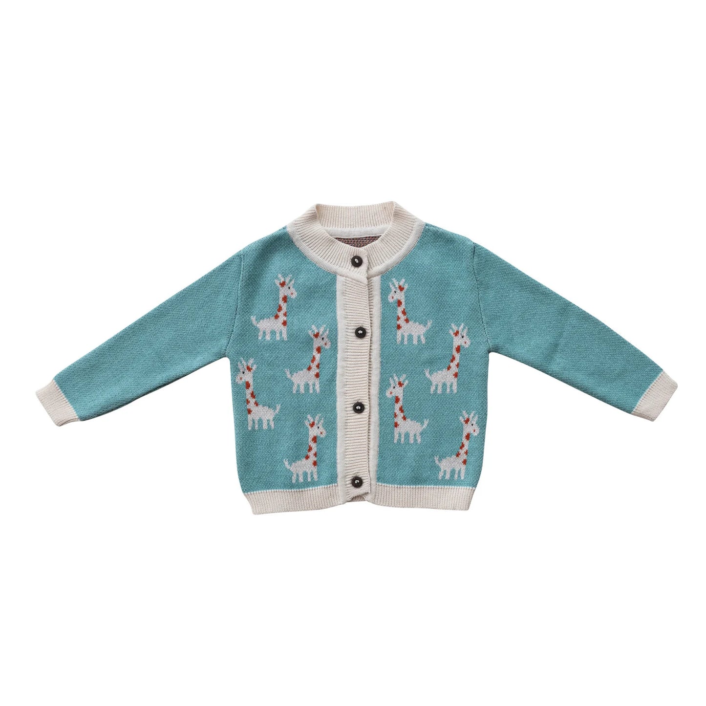 Cotton Knit Baby Cardigan Sweater with Wood Buttons - Giraffes