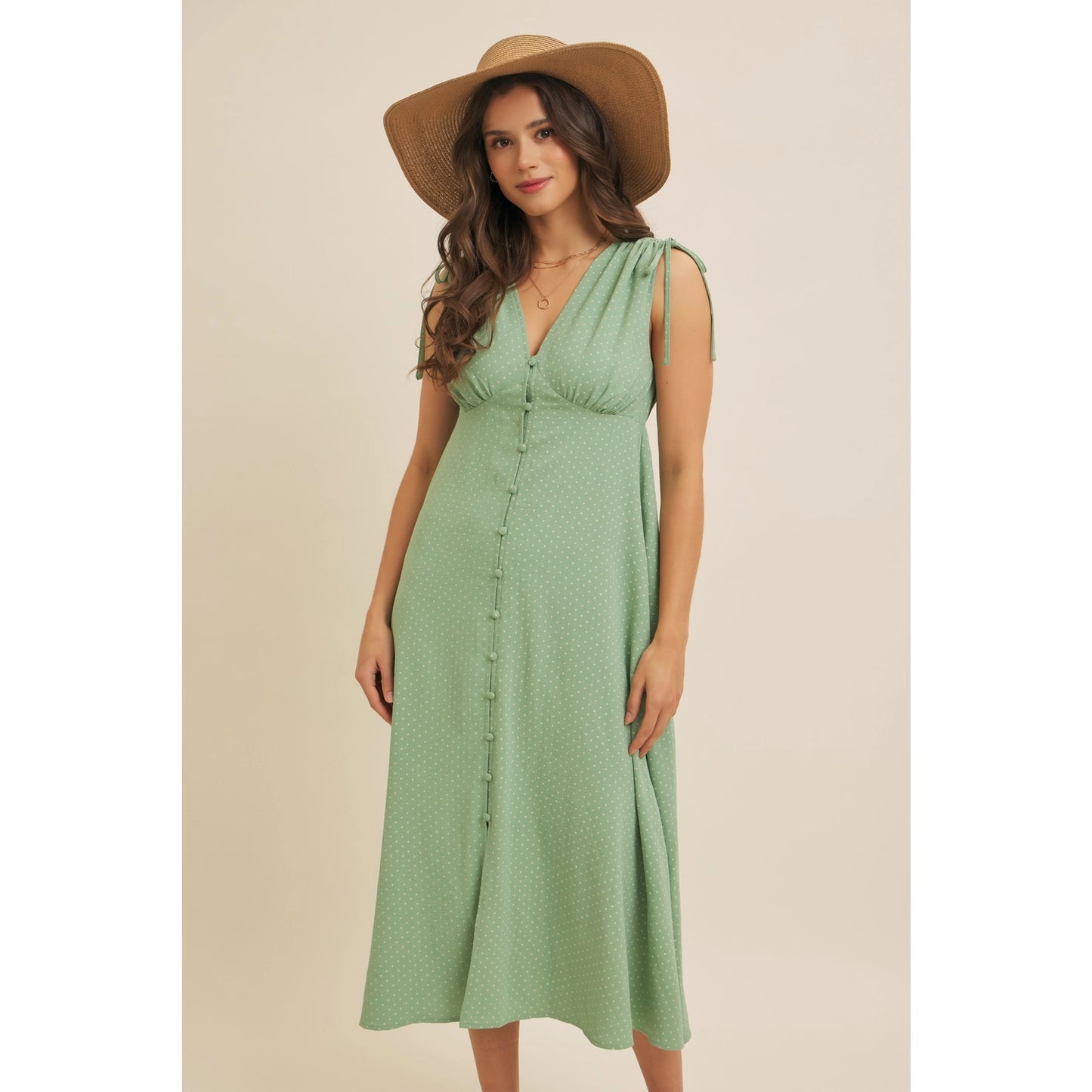 Classic Polka Dot Button-Down Midi Dress