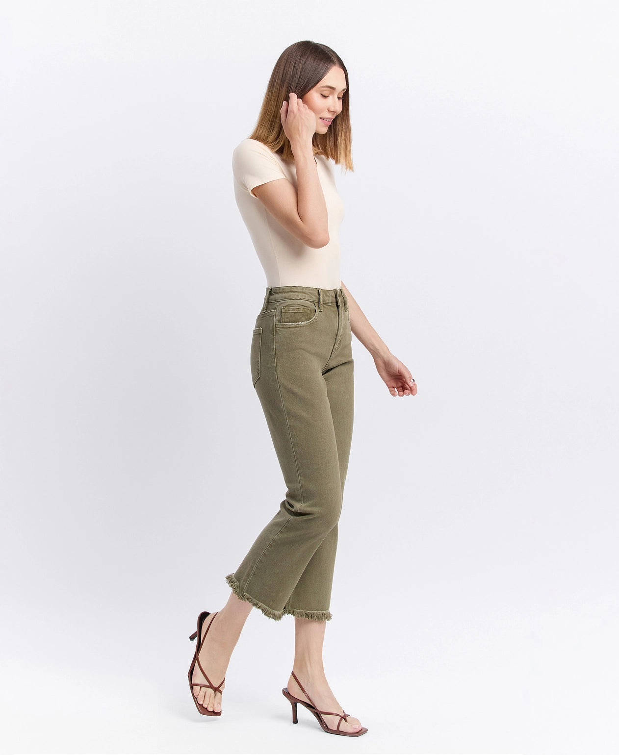 High Rise Raw Hem Relaxed Straight Jeans