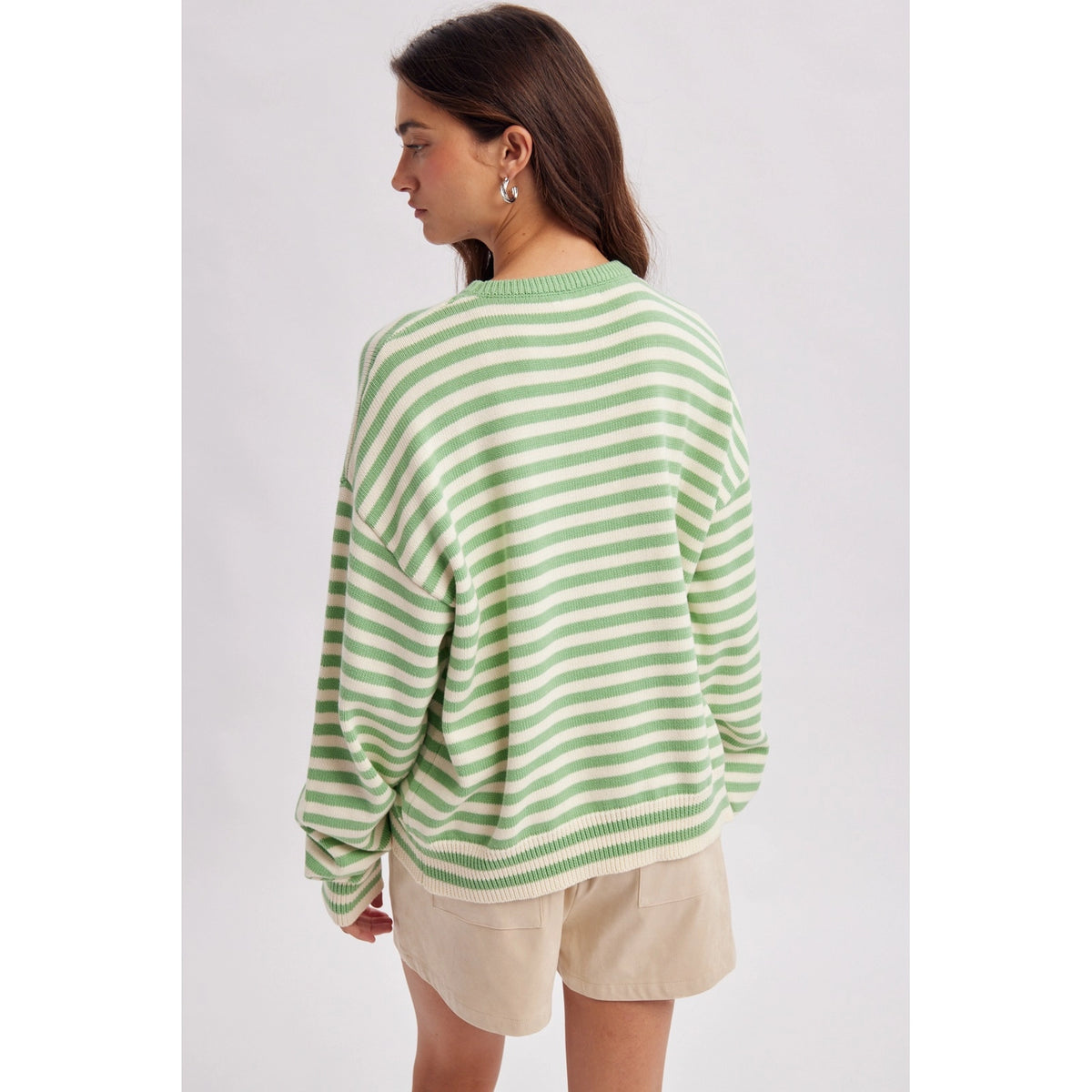 Striped Fish Coastal Graphic Sweater - Green