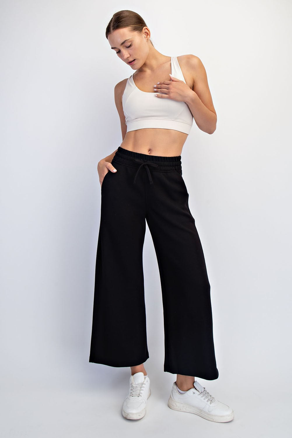 Modal Scuba Cropped Wide Pant - Black