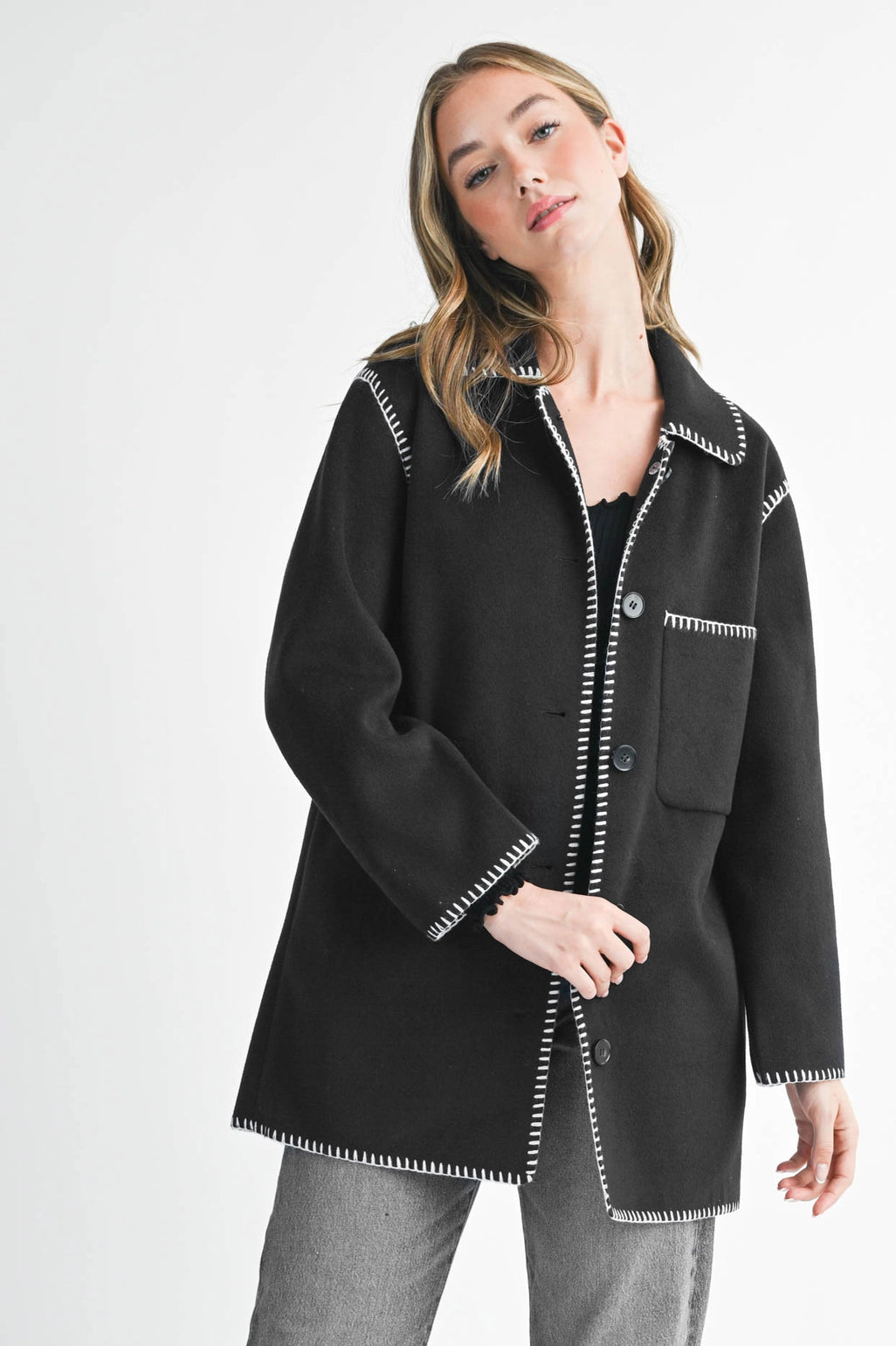 Contrast Stitch Blend Coat