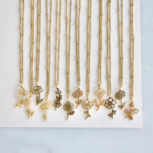 Waterproof Birth Flower Necklaces