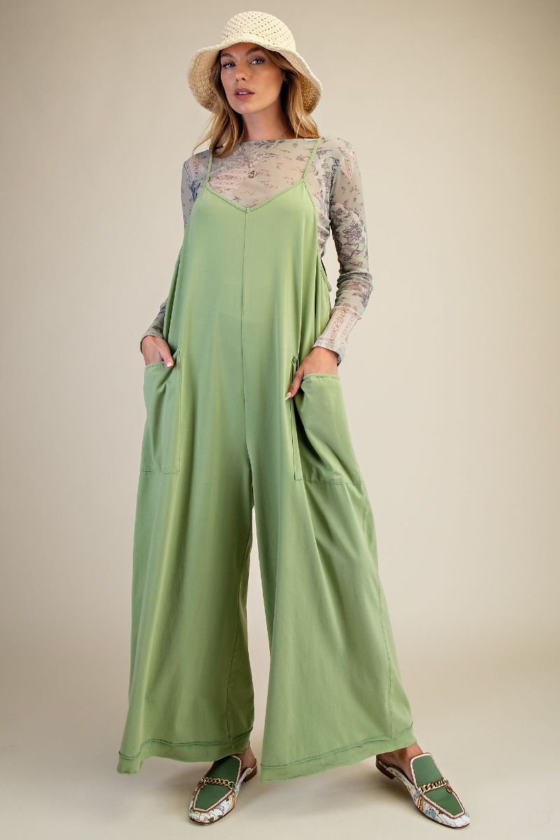 Mineral Washed Jumpsuit - Light Green