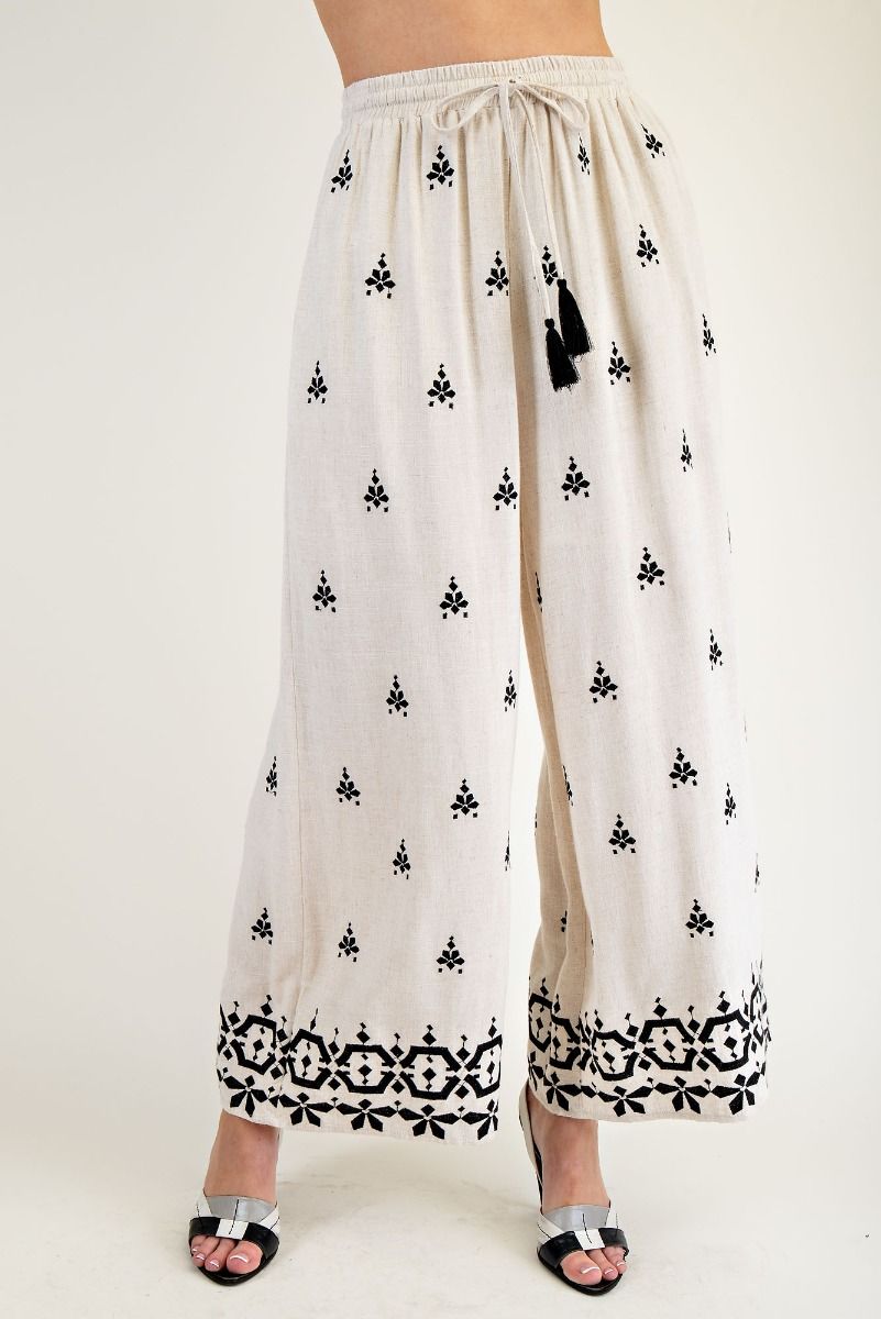 Border Pattern Embroidered Pants