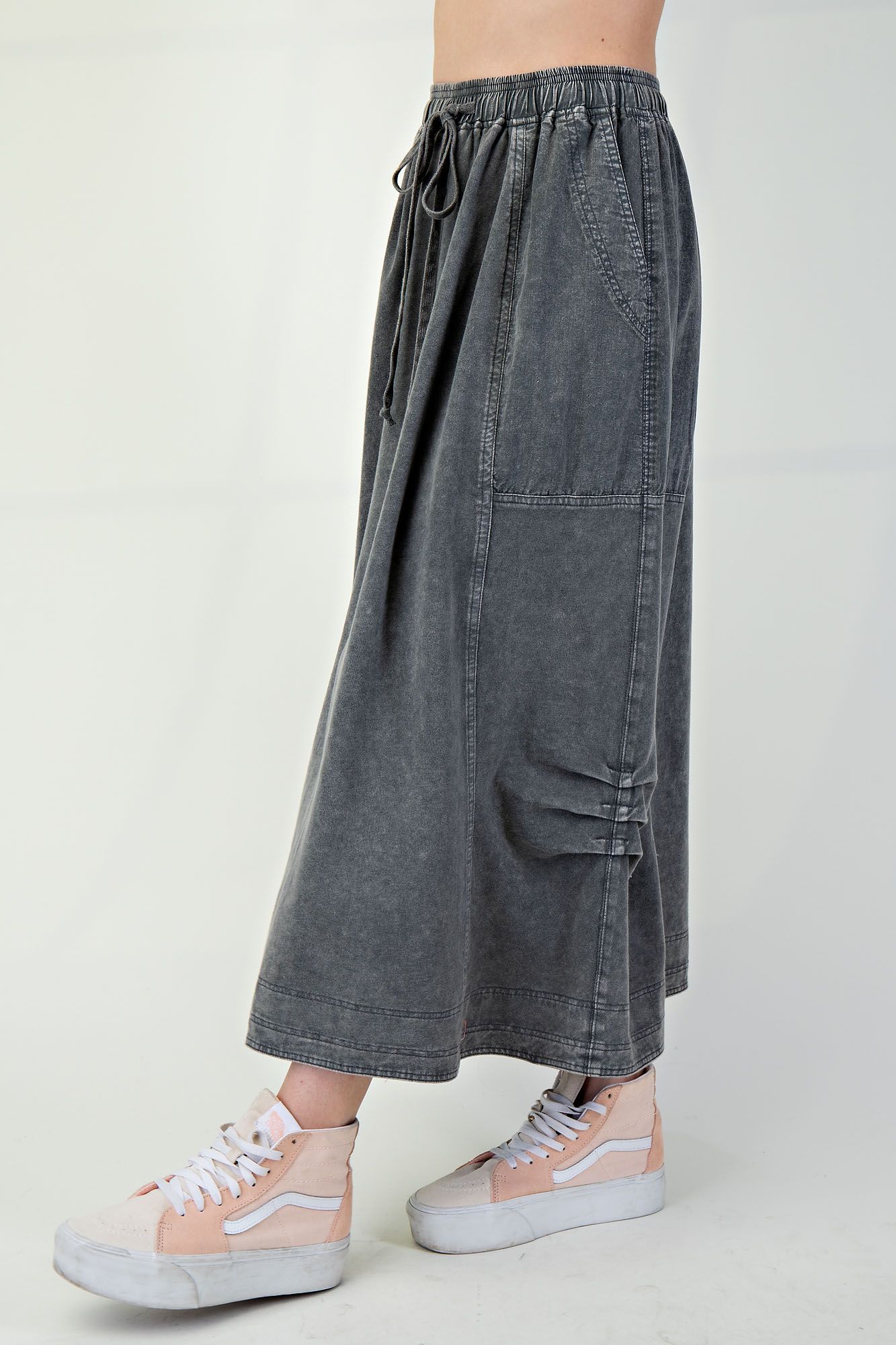 Mineral Washed Terry Knit Cargo Maxi Skirt