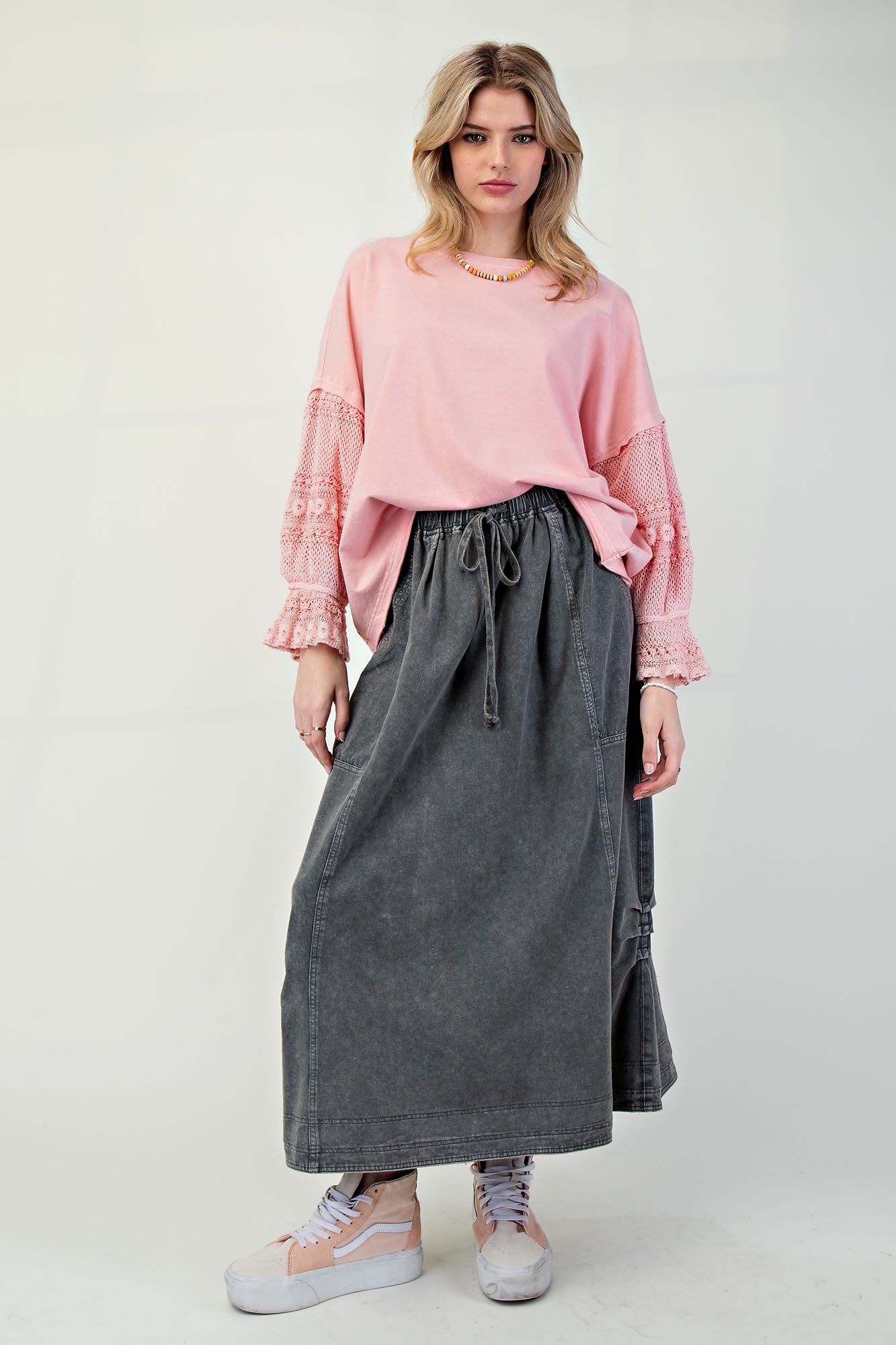 Mineral Washed Terry Knit Cargo Maxi Skirt