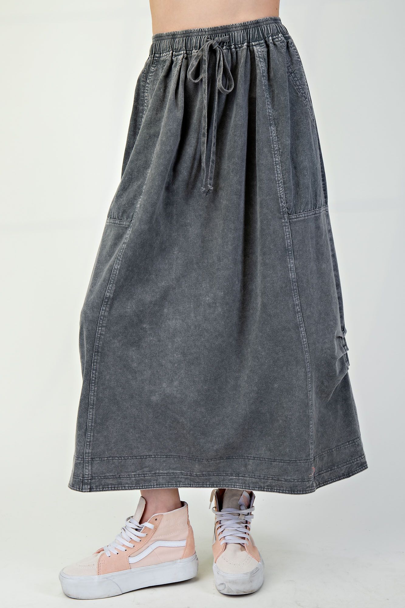 Mineral Washed Terry Knit Cargo Maxi Skirt