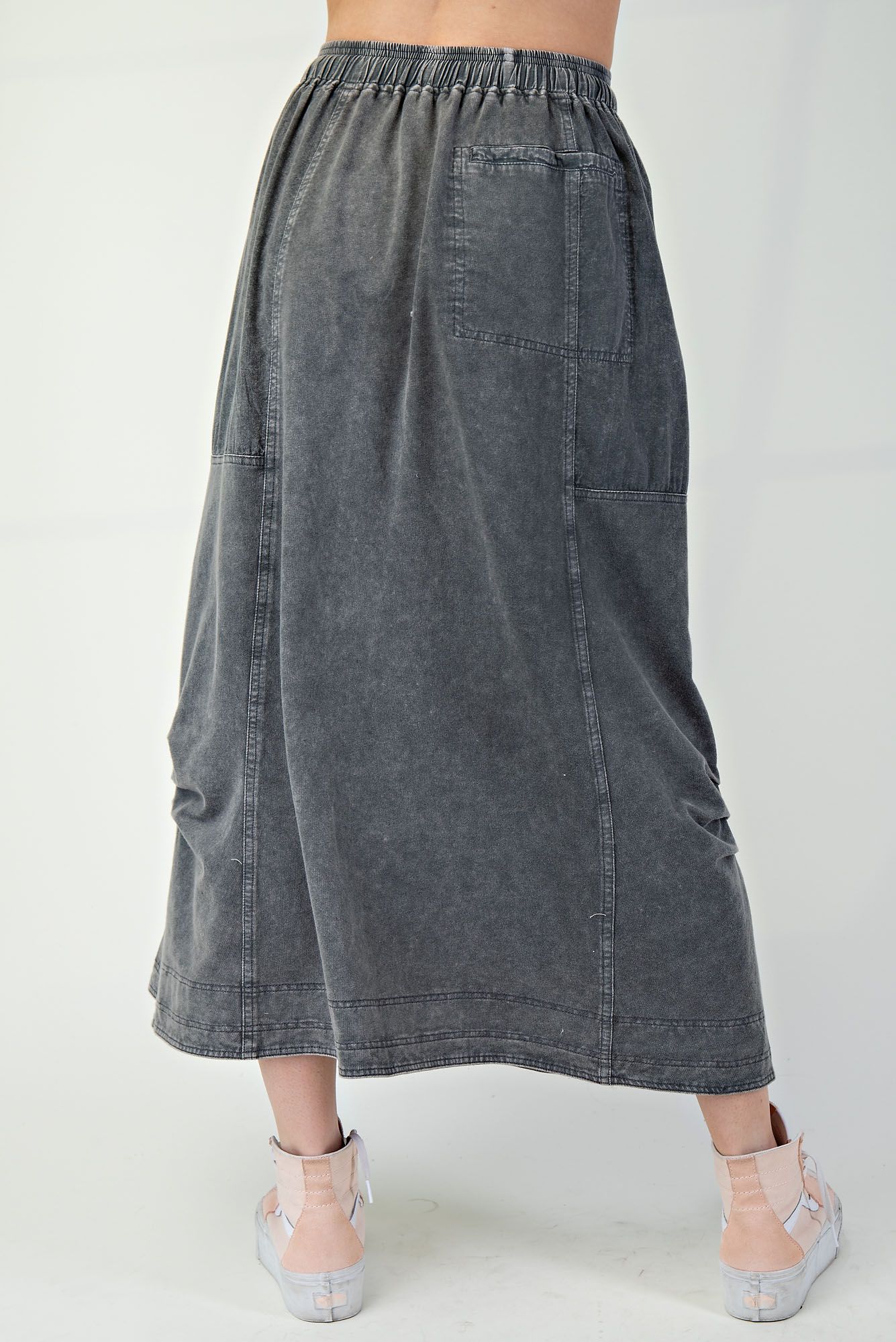Mineral Washed Terry Knit Cargo Maxi Skirt