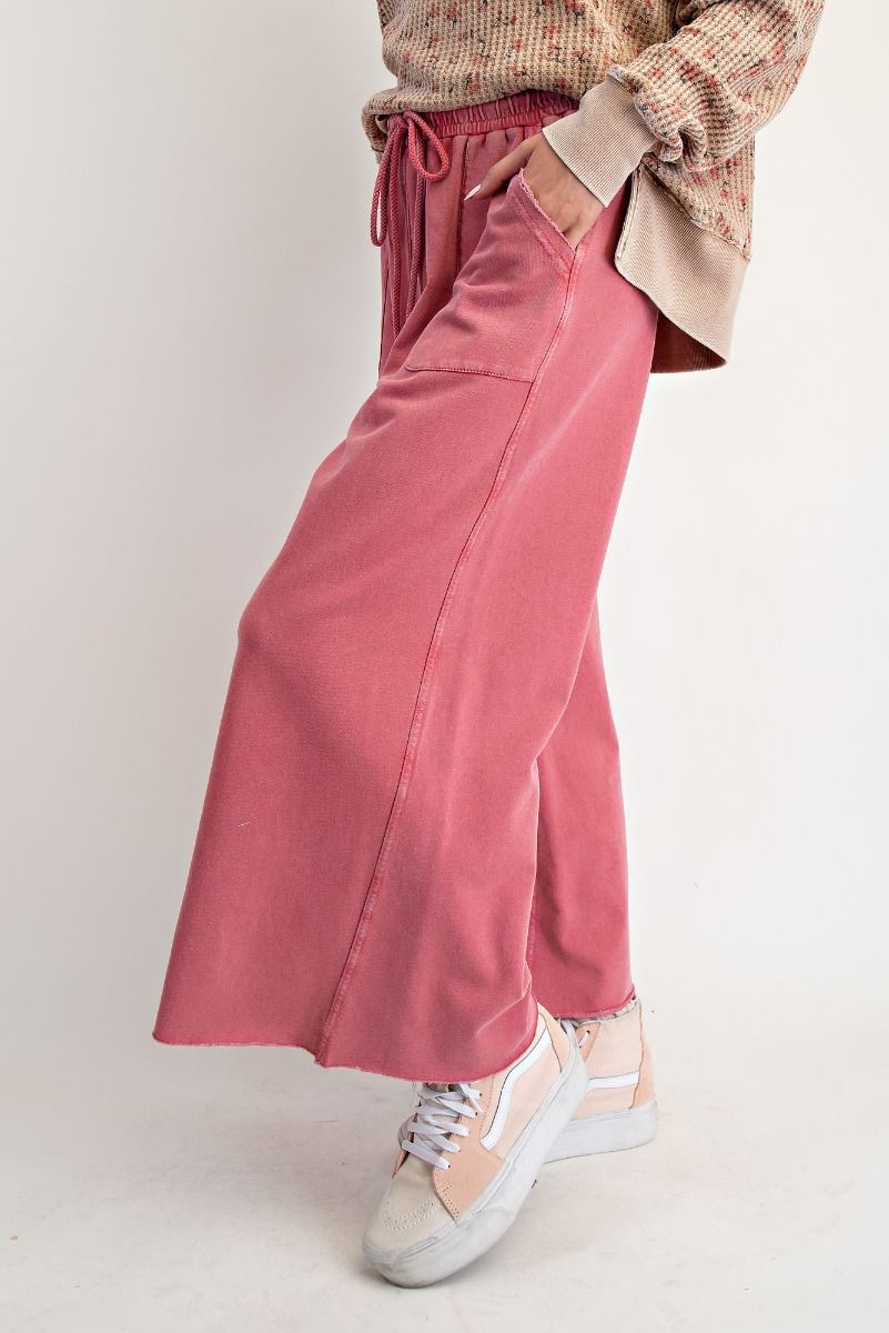 Washed Wide Leg Terry Sweatpants - Boho Red