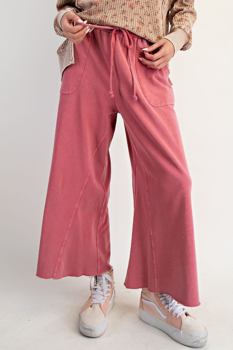 Washed Wide Leg Terry Sweatpants - Boho Red