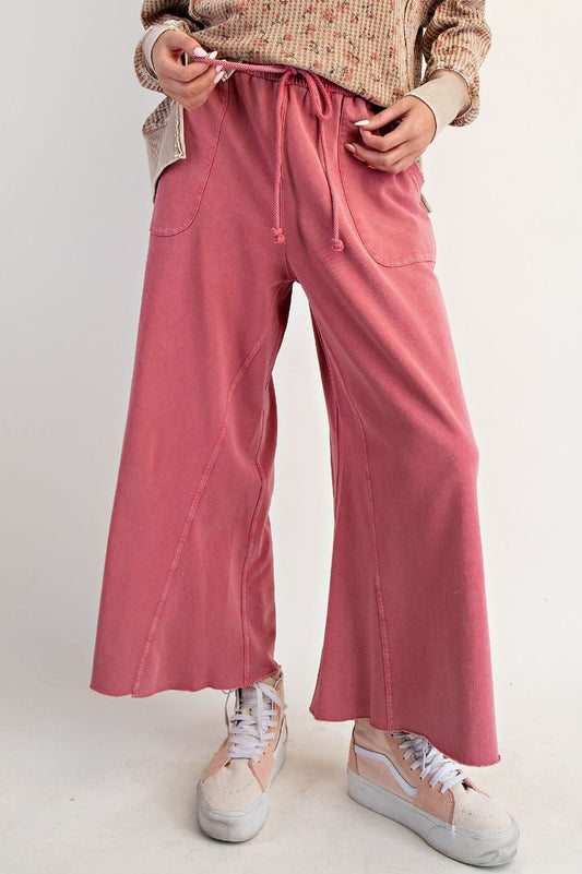Washed Wide Leg Terry Sweatpants - Boho Red