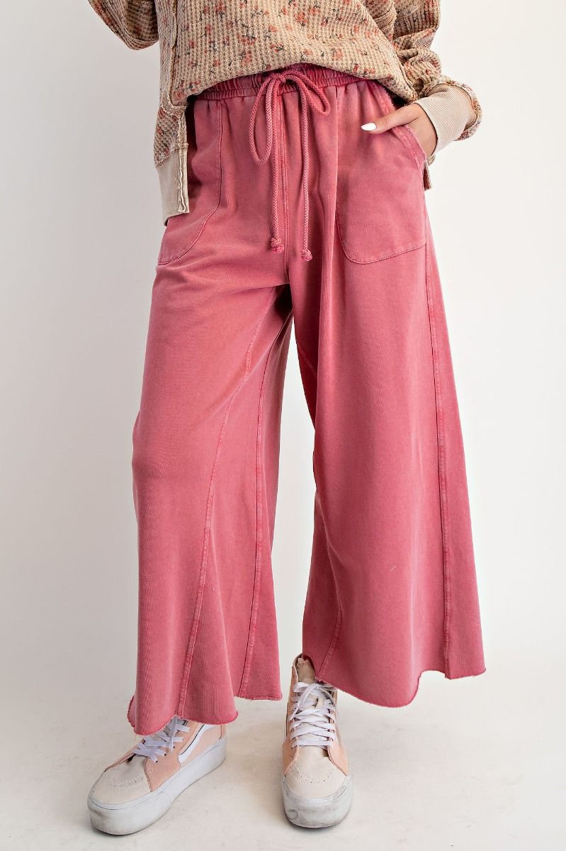 Washed Wide Leg Terry Sweatpants - Boho Red