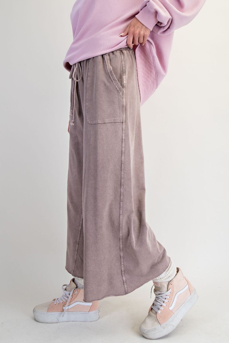 Washed Wide Leg Terry Sweatpants - Mocha