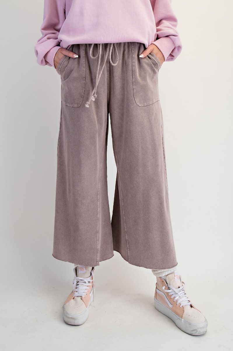 Washed Wide Leg Terry Sweatpants - Mocha
