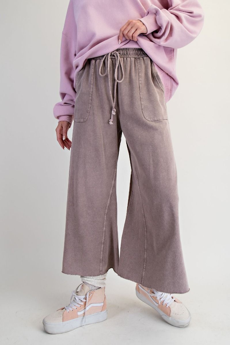 Washed Wide Leg Terry Sweatpants - Mocha