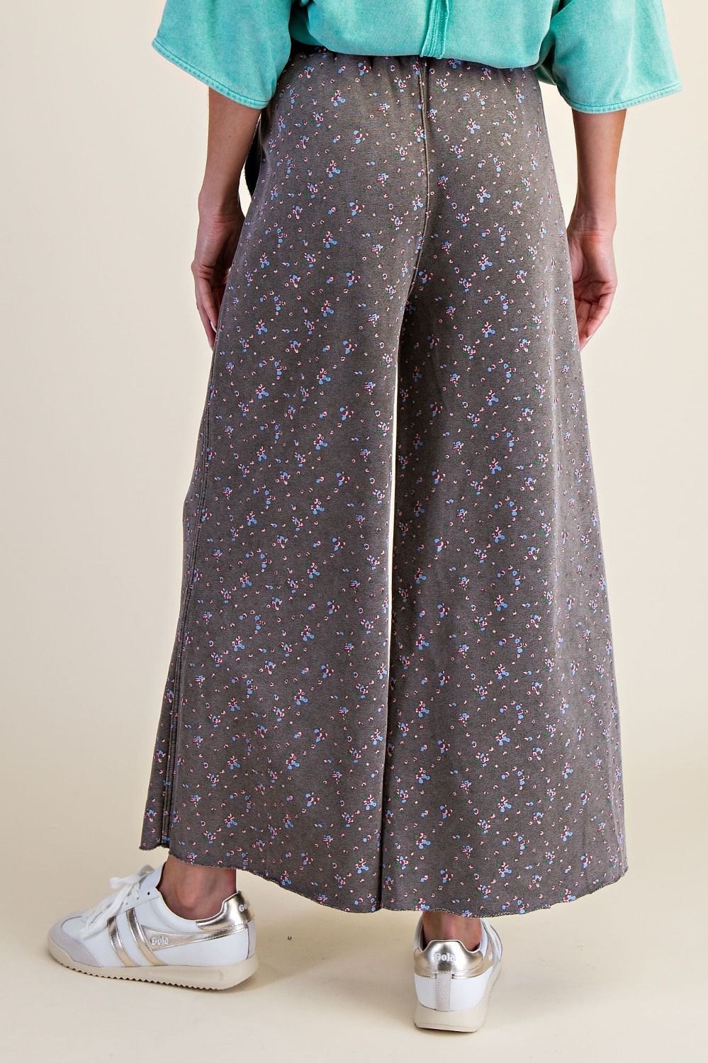 Floral Print Wide Leg Pants - Ash