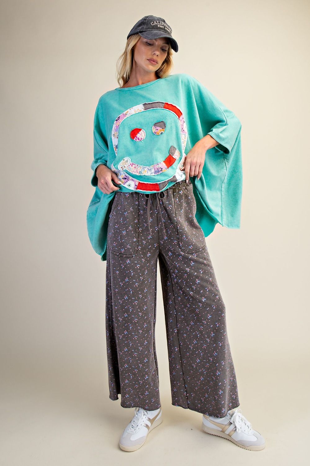 Floral Print Wide Leg Pants - Ash