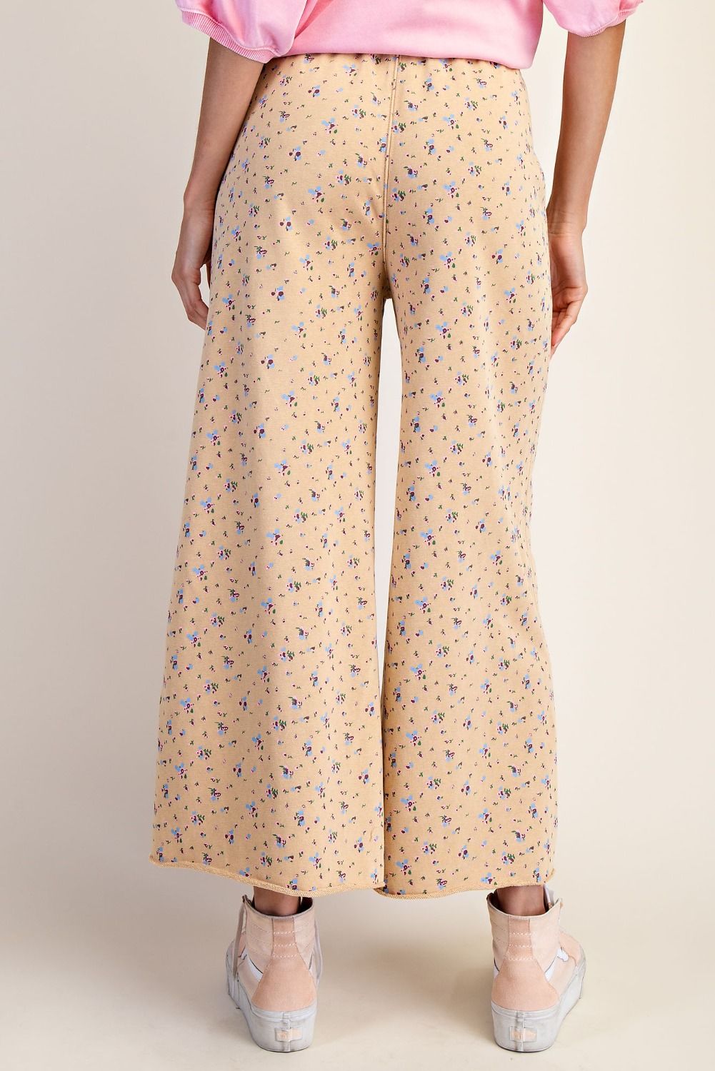 Floral Print Wide Leg Pants - Latte