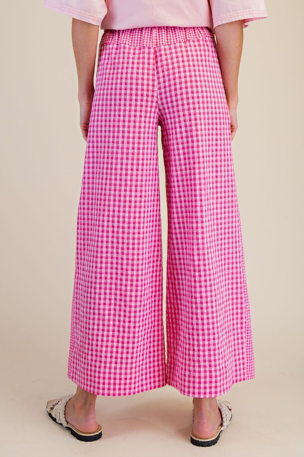 Checkered Woven Pants - Pink