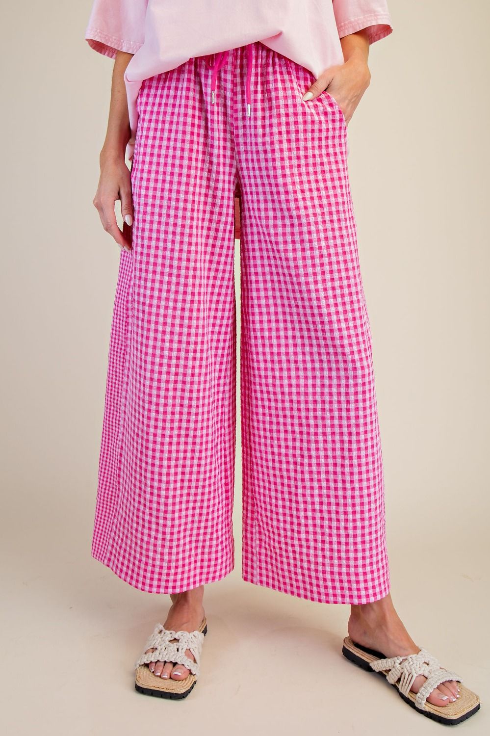 Checkered Woven Pants - Pink