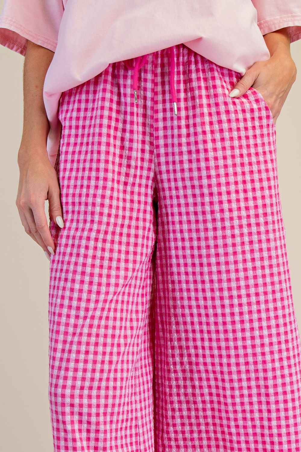 Checkered Woven Pants - Pink