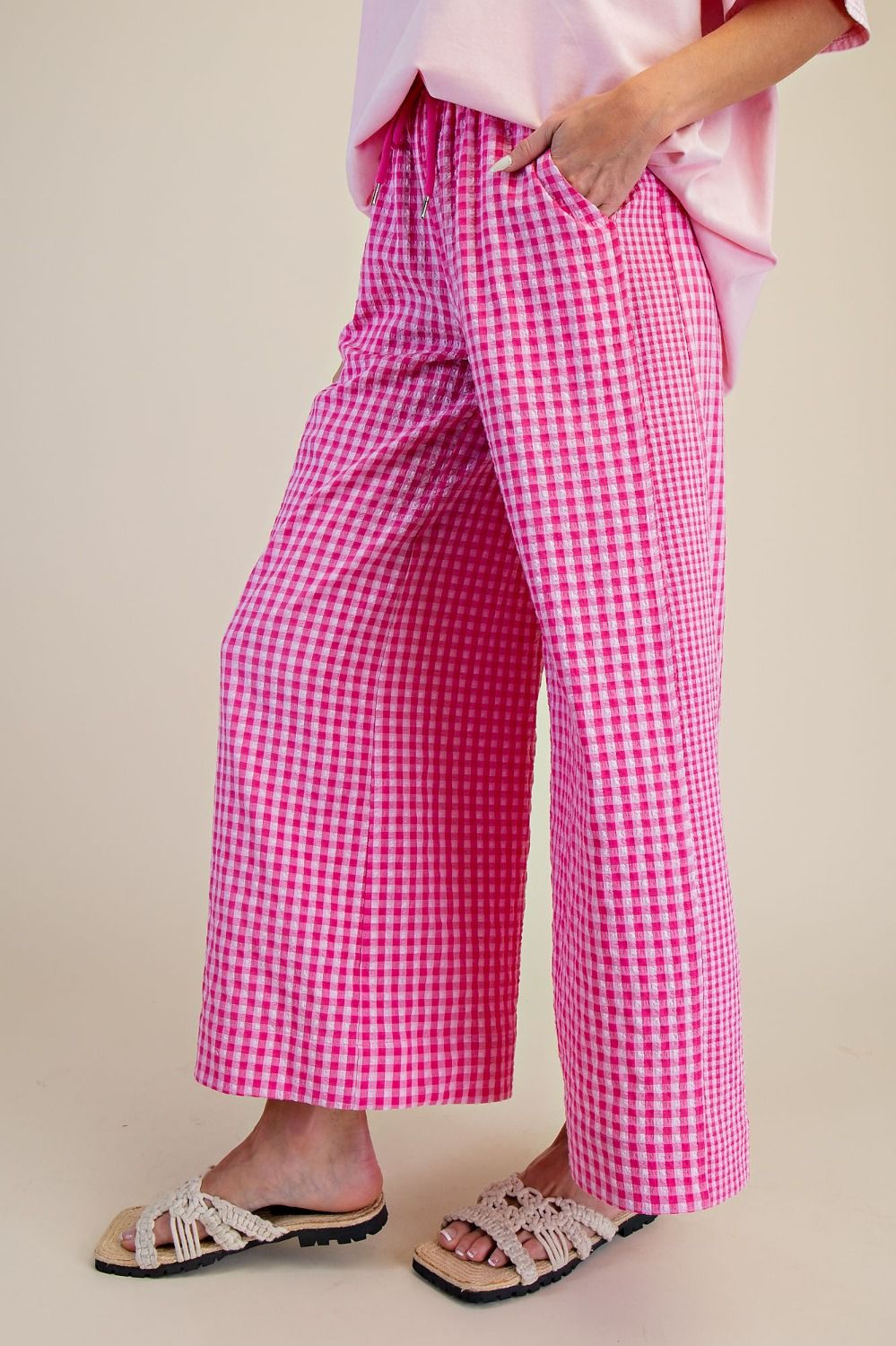 Checkered Woven Pants - Pink